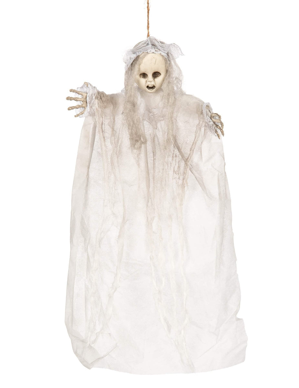 Decorațiune de agățat bebeluș fantomă pentru halloween albă cu dantelă și voalaj