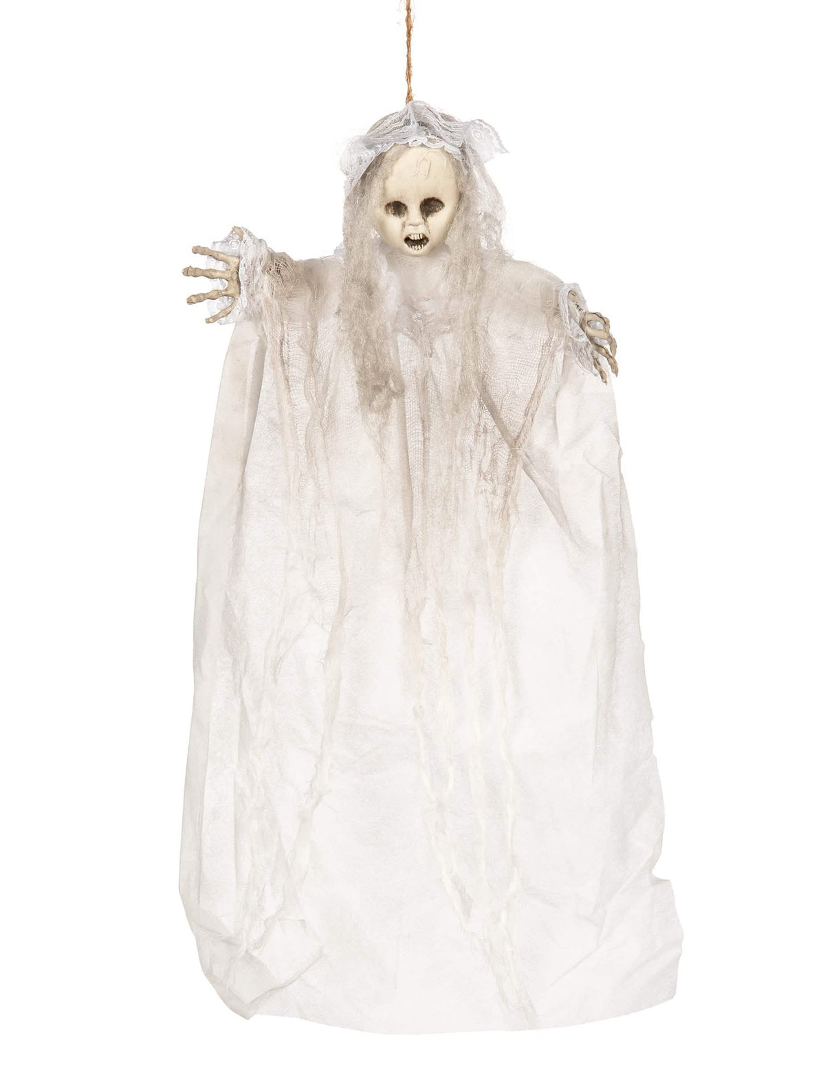 Decorațiune de agățat bebeluș fantomă pentru halloween albă cu dantelă și voalaj