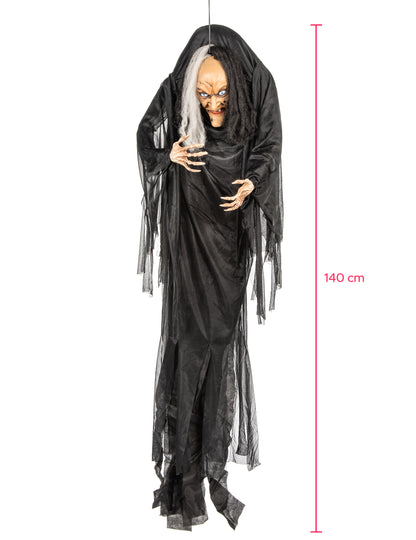 Dimensions de la décoration à suspendre sorcière pour Halloween noire et blanche