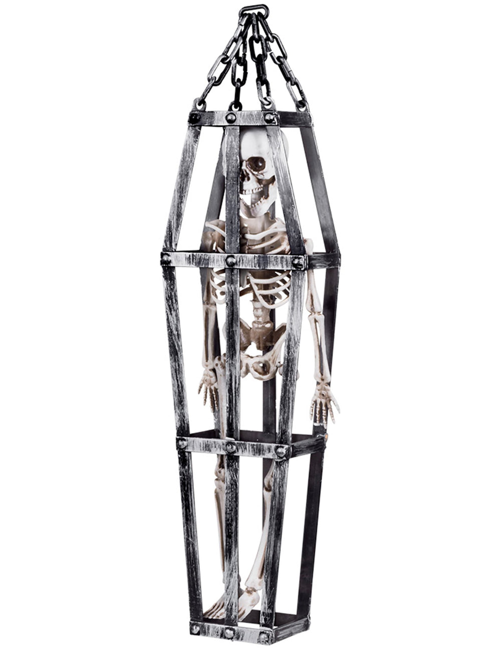 Décoration à suspendre squelette en cage pour Halloween gris et blanc