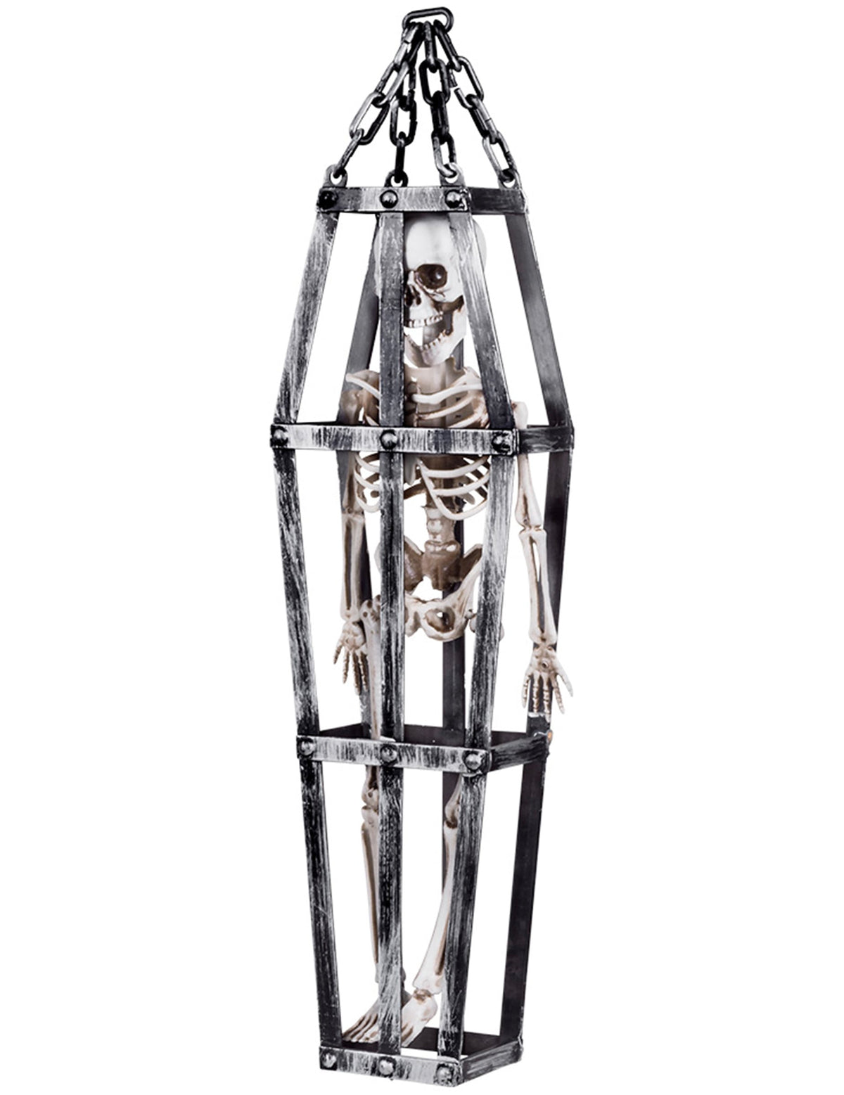 Décoration à suspendre squelette en cage pour Halloween gris et blanc