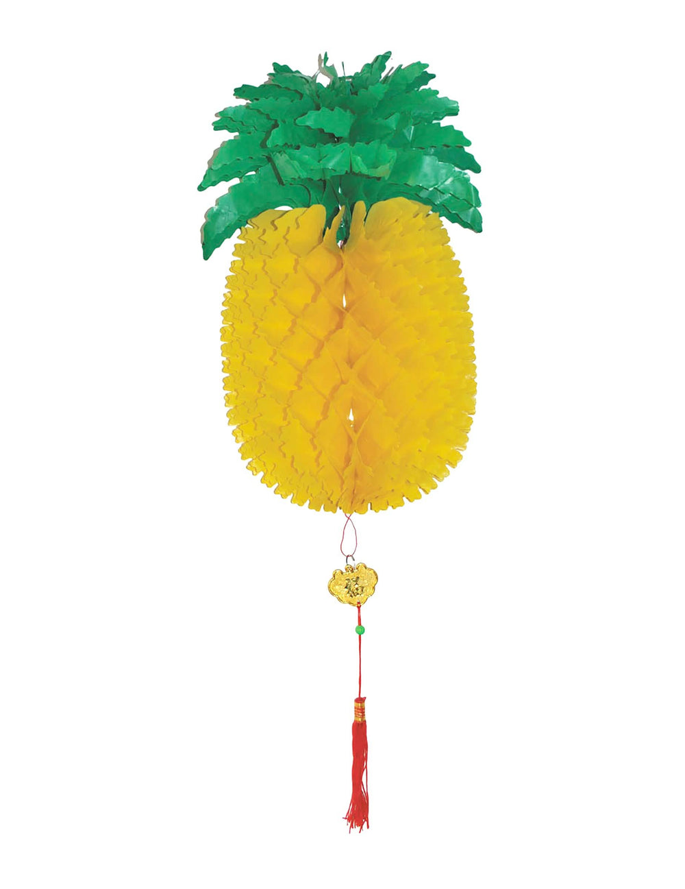 Decorațiune ananas alveolată pentru petrecere galbenă și verde cu ciucure roșu