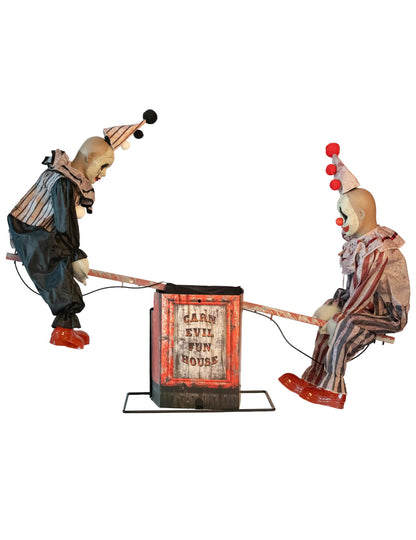 decorațiune animată 2 clovni pe leagăn-balansoar pentru halloween multicolor cu mișcare