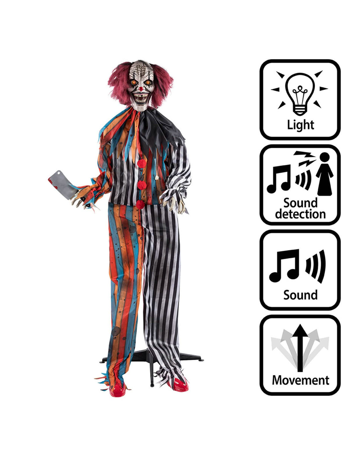Decorațiune animată clovn măcelar malefic cu mișcări 175 cm