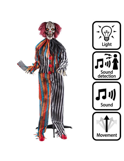 Decorațiune animată clovn măcelar malefic cu mișcări 175 cm