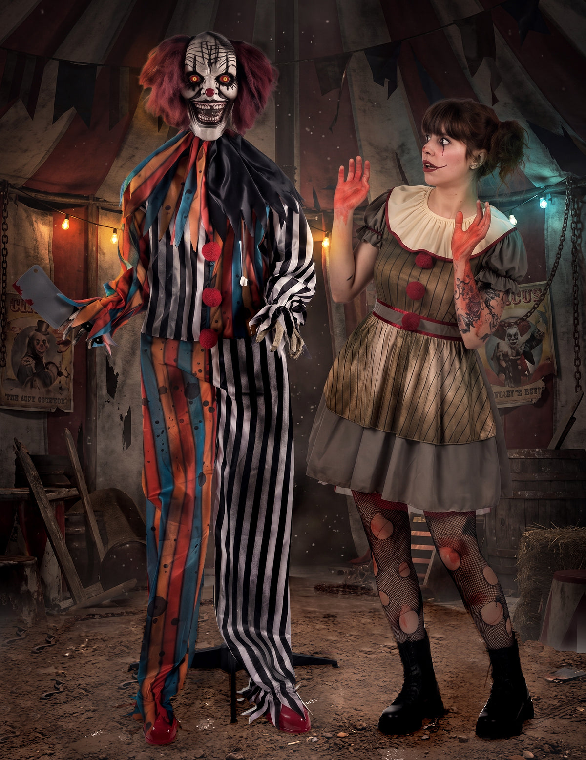 Decorațiune animată clovn măcelar malefic cu mișcări 175 cm