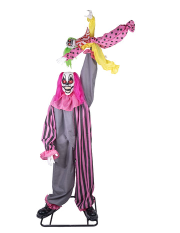 Décoration animée et sonore clown effrayant tenant une fille 210cm
