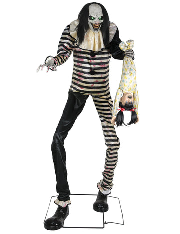Décoration animée Clown Terrifiant avec Enfant Suspendu avec Mouvements et Lumières 2,15m