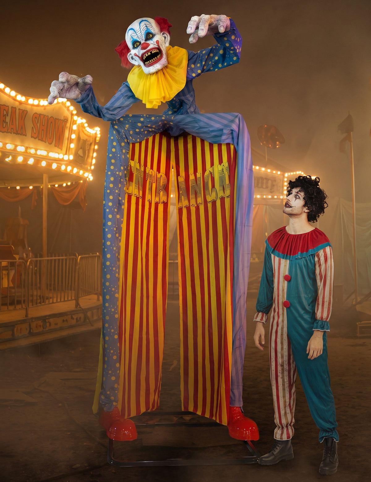 Décoration animée entrée de clown avec mouvements sons et effets lumineux 290 cm