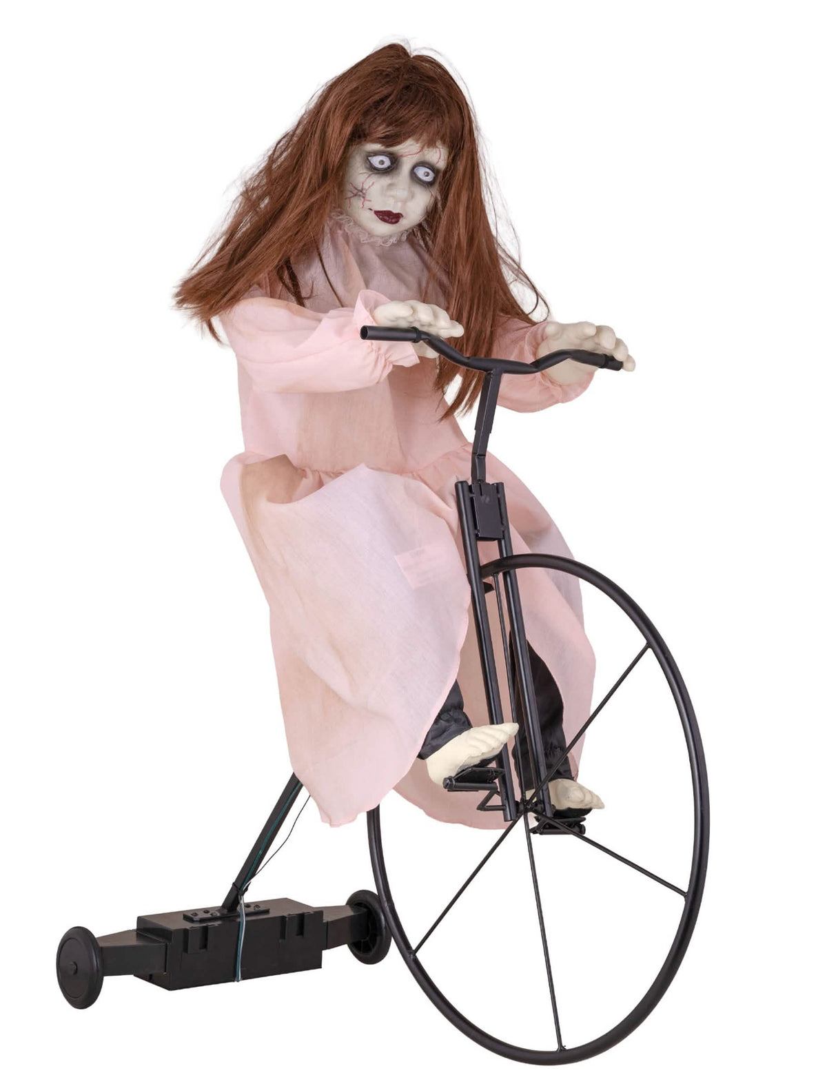 decorațiune animată fetiță posedată pe bicicletă pentru halloween rochie roz cu mișcare