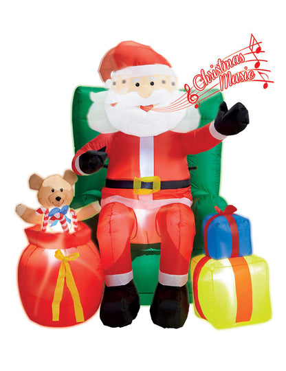 Decorațiune animată gonflabilă Moș Crăciun așezat cu cadouri 122 cm 