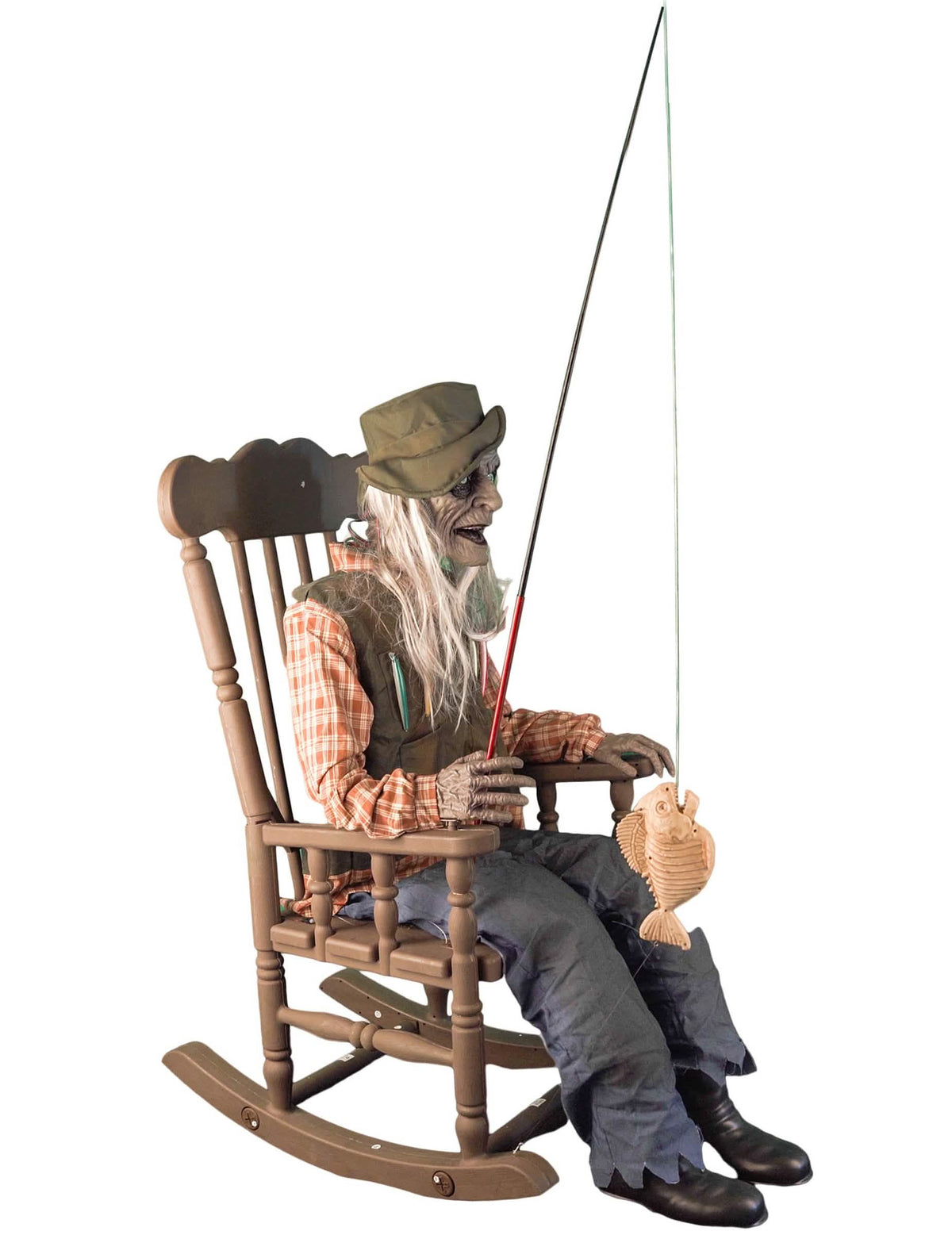 Decorațiune animată pescar bântuit pe scaun balansoar cu mișcare 67 x 95 x 185 cm