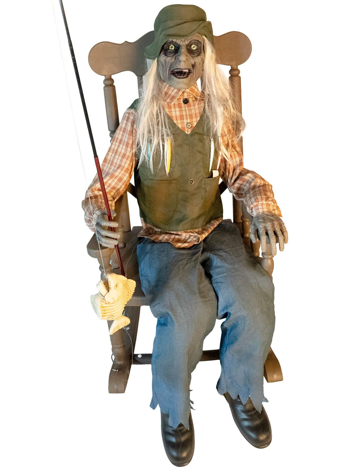 Decorațiune animată pescar bântuit pe scaun balansoar cu mișcare 67 x 95 x 185 cm