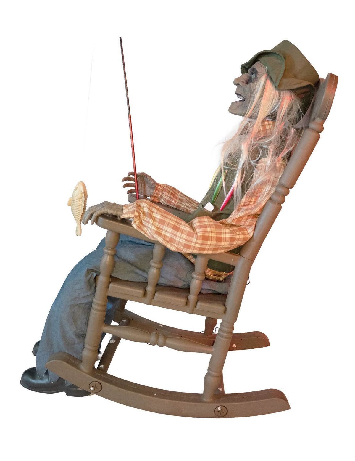 Decorațiune animată pescar bântuit pe scaun balansoar cu mișcare 67 x 95 x 185 cm
