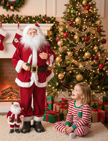 Decorațiune muzicală animată cu Moș Crăciun, cu mișcare, sunet și lumină 90 cm