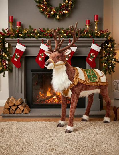 Decorațiune animată de Crăciun cu reni, sunet și mișcare 143 cm