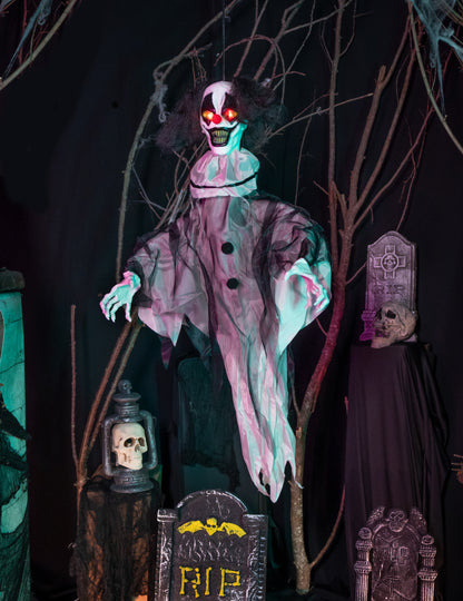 Decorațiune animată suspendată clown malefic cu mișcări și sunete 90 cm