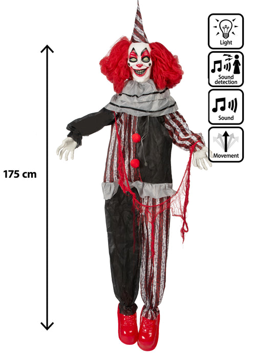 Decorațiune animată suspendată clovn malefic cu râsete și mișcări 175 cm