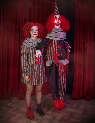 Decorațiune animată suspendată clovn malefic cu râsete și mișcări 175 cm