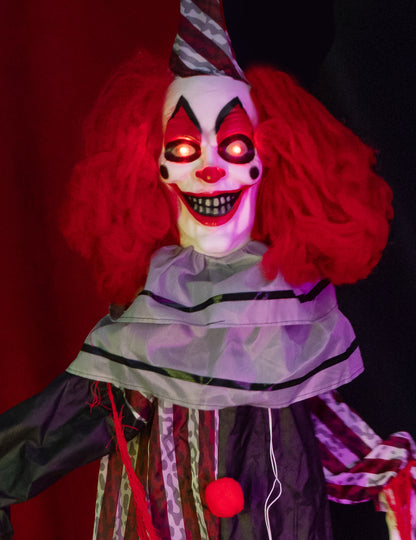Decorațiune animată suspendată clovn malefic cu râsete și mișcări 175 cm