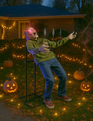 Decorațiune animată cu zombi străpunși, cu efecte sonore și luminoase 140 cm