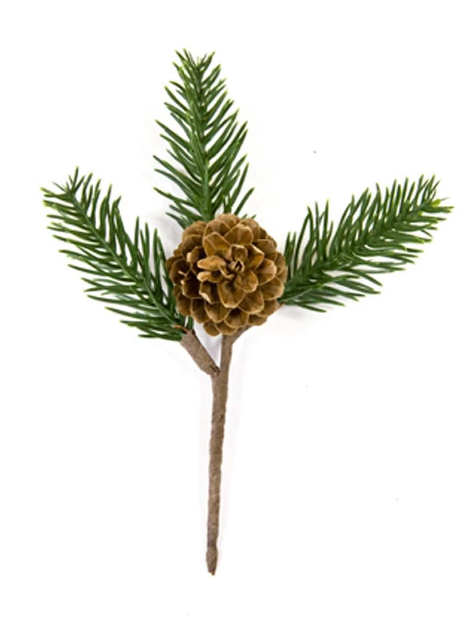 Decorațiune crenguță de brad cu con de pin verde și maro