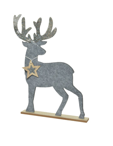 Decorațiune ren cu sclipici argintiu 40 cm 