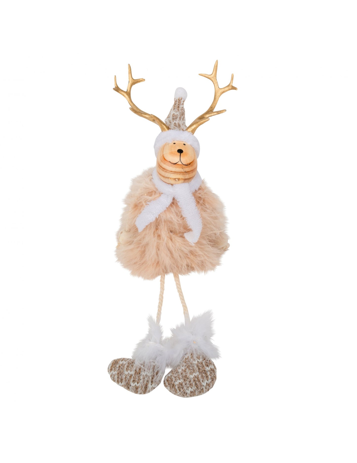 Decorațiune ren din lemn și blană 15,5 cm 