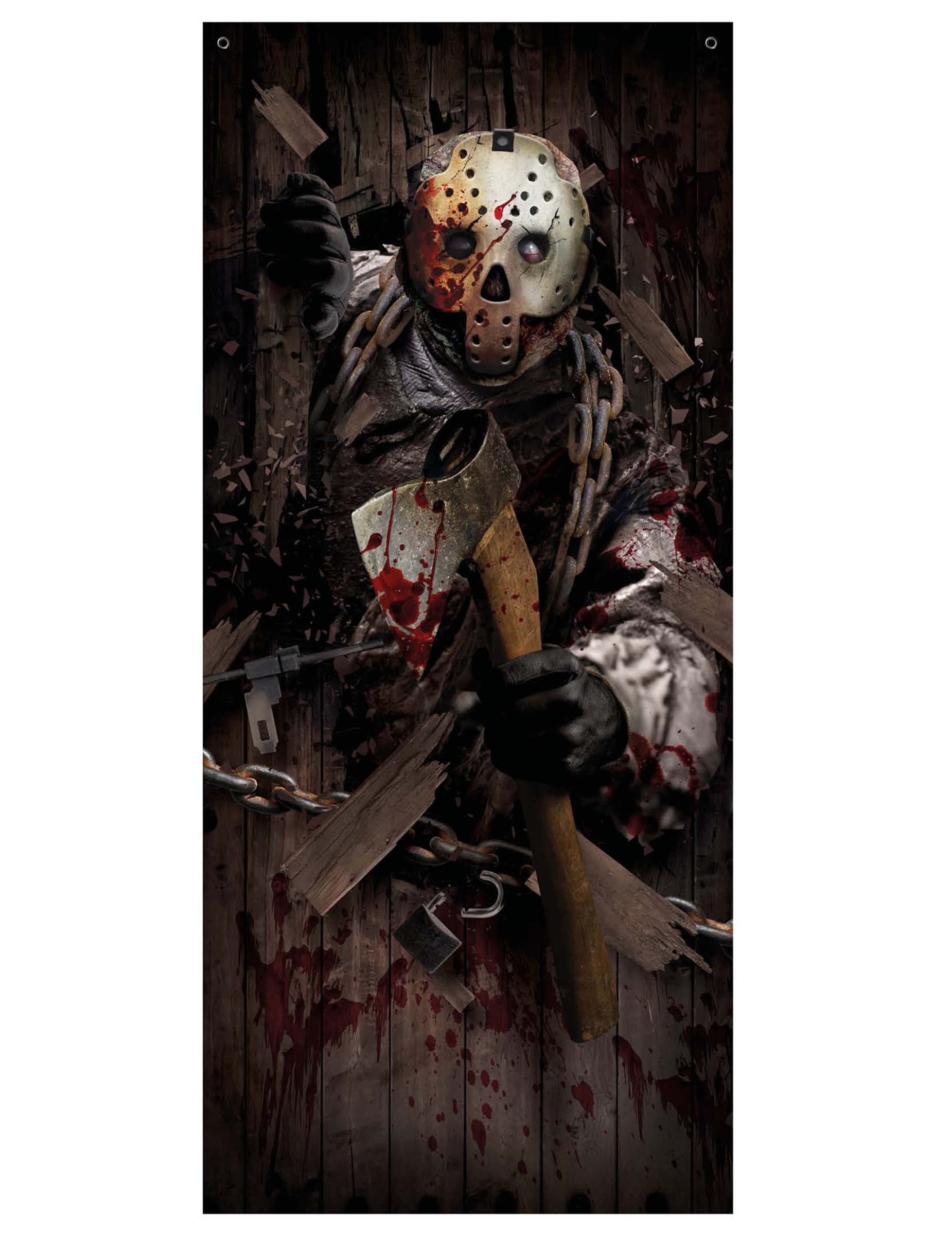 Détail de l'assassin avec hâche ensanglantée de la décoration de porte assassin à la hâche