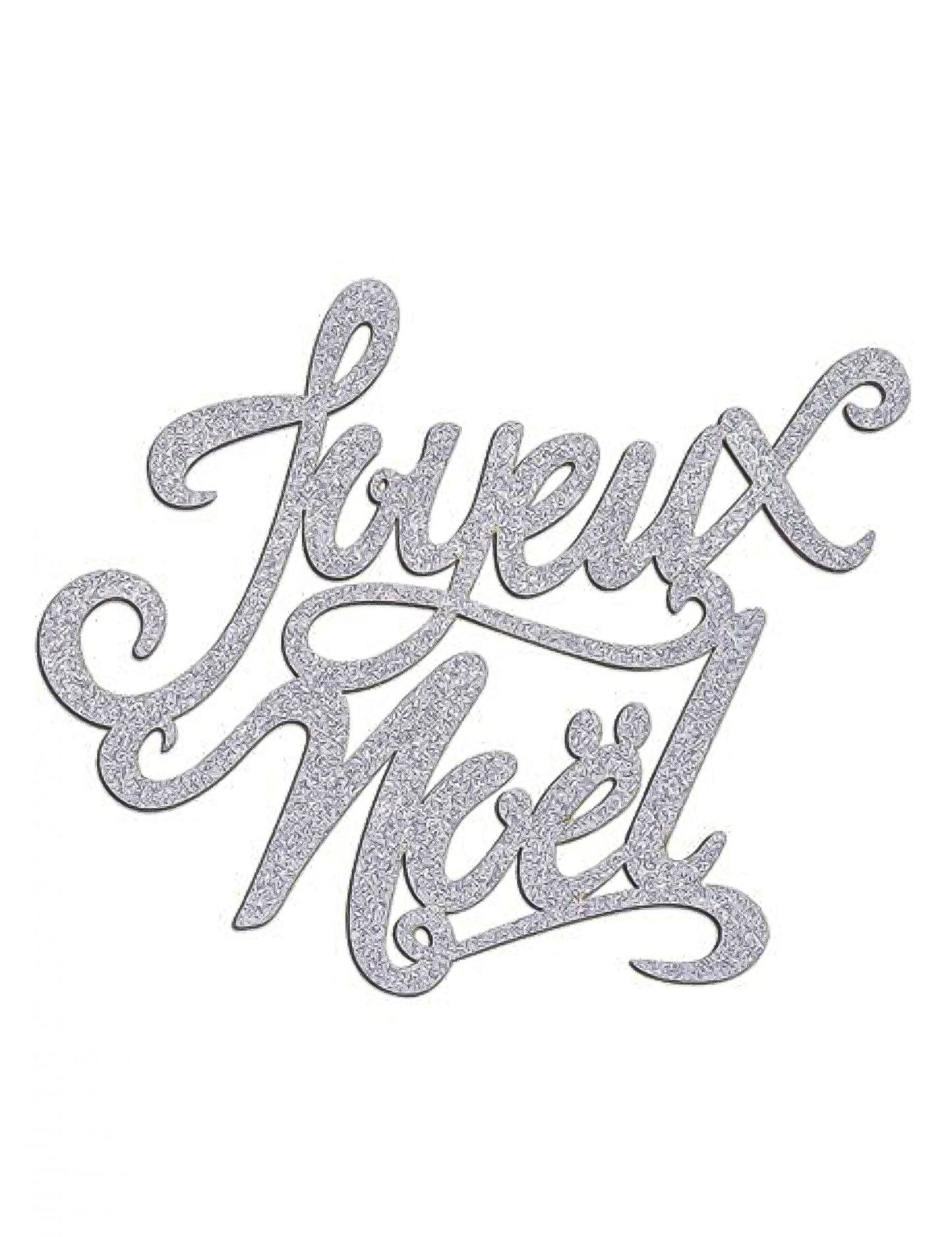 Decorațiune de masă din lemn, Crăciun Fericit, sclipici argintiu, 19 x 20 cm inscripție festivă