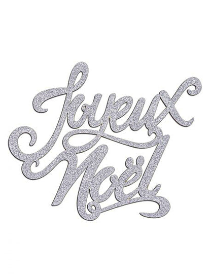 Decorațiune de masă din lemn, Crăciun Fericit, sclipici argintiu, 19 x 20 cm inscripție festivă