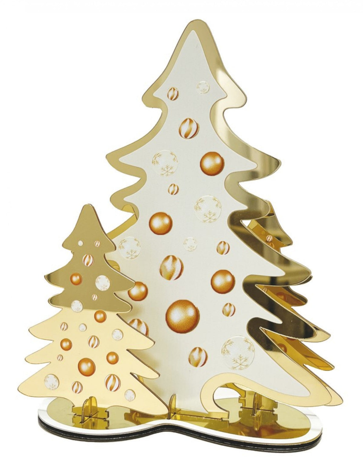 Centre de table sapins pour fête or et blanc effet miroir en métal