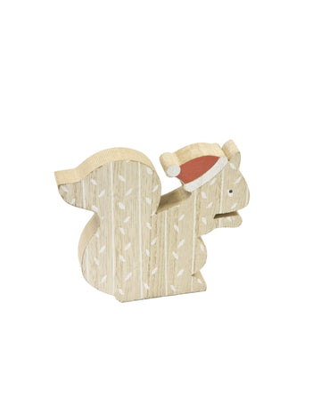 Decorațiune din lemn veveriță cu căciulă de Crăciun 11 x 10  cm 