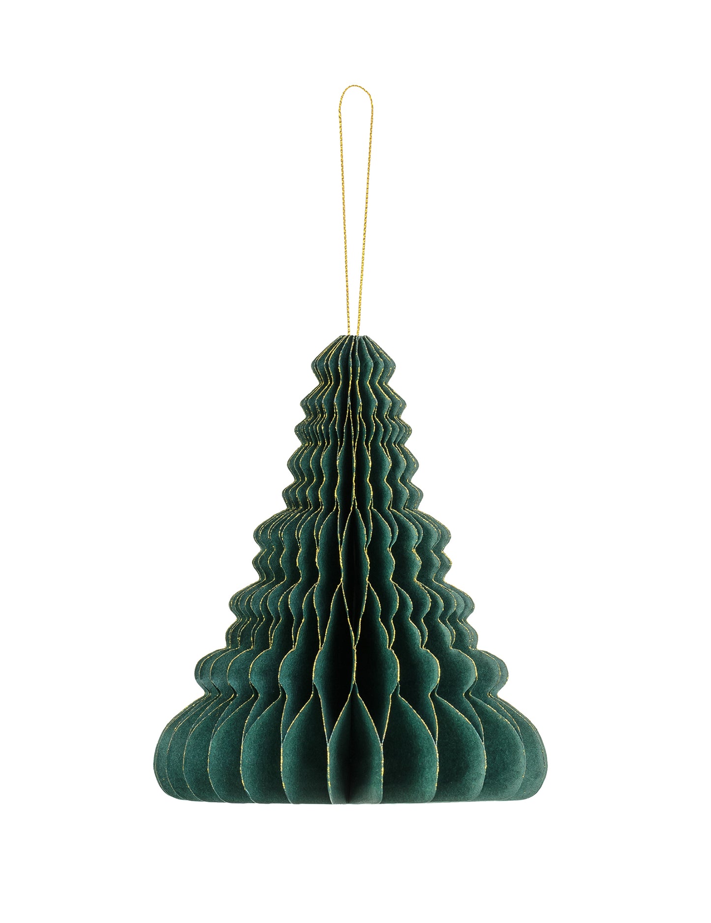 Décoration en papier alvéolé sapin de Noël vert et doré
