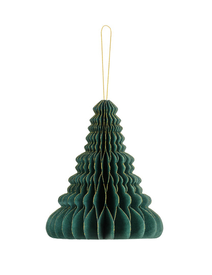 Décoration en papier alvéolé sapin de Noël vert et doré