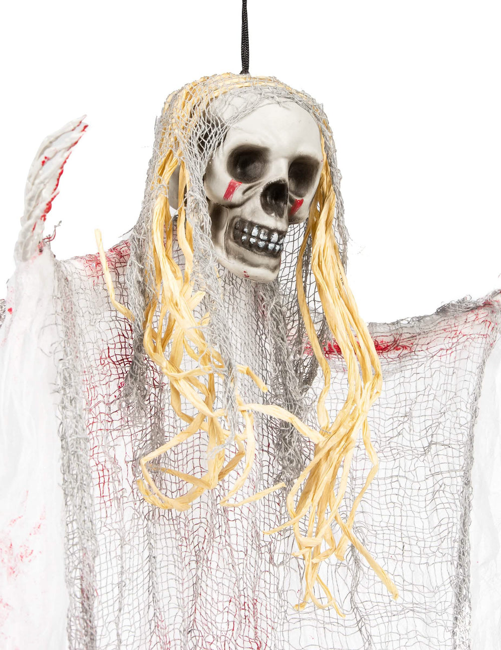 Detaliu al craniului și al părului al decorațiunii fantomă sângeroasă pentru halloween