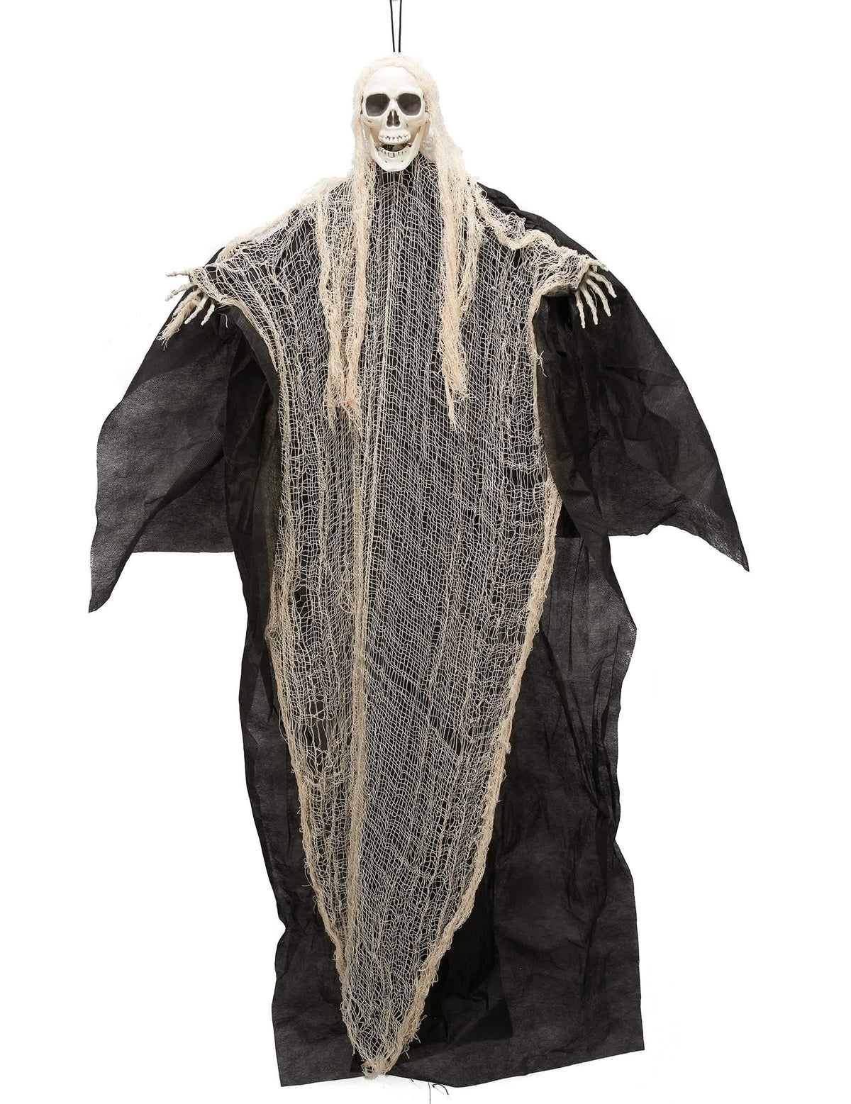 Decorațiune de moartea cu coasa pentru halloween, neagră și albă, de agățat