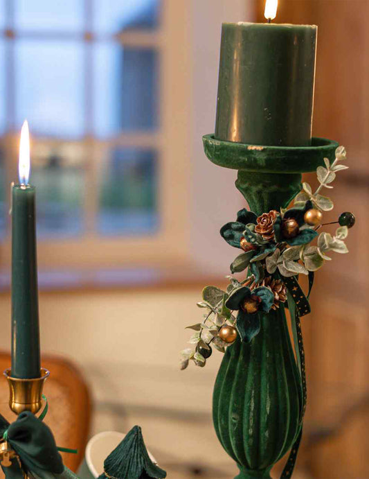 Decorațiune florală Élégance verde închis și auriu 23 cm
