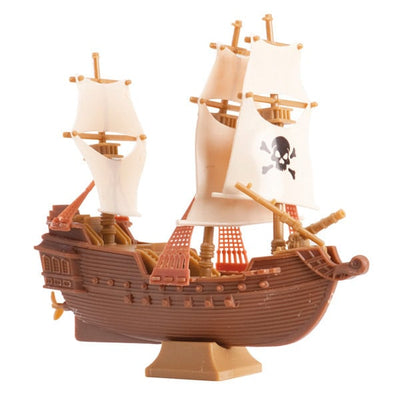 Décoration bateau pirate pour gâteau marron et blanc avec voile tête de mort