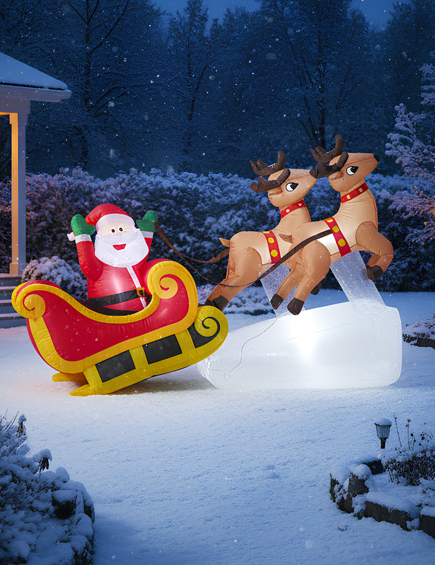 Decorațiune gonflabilă luminoasă sania lui Moș Crăciun 210 cm 