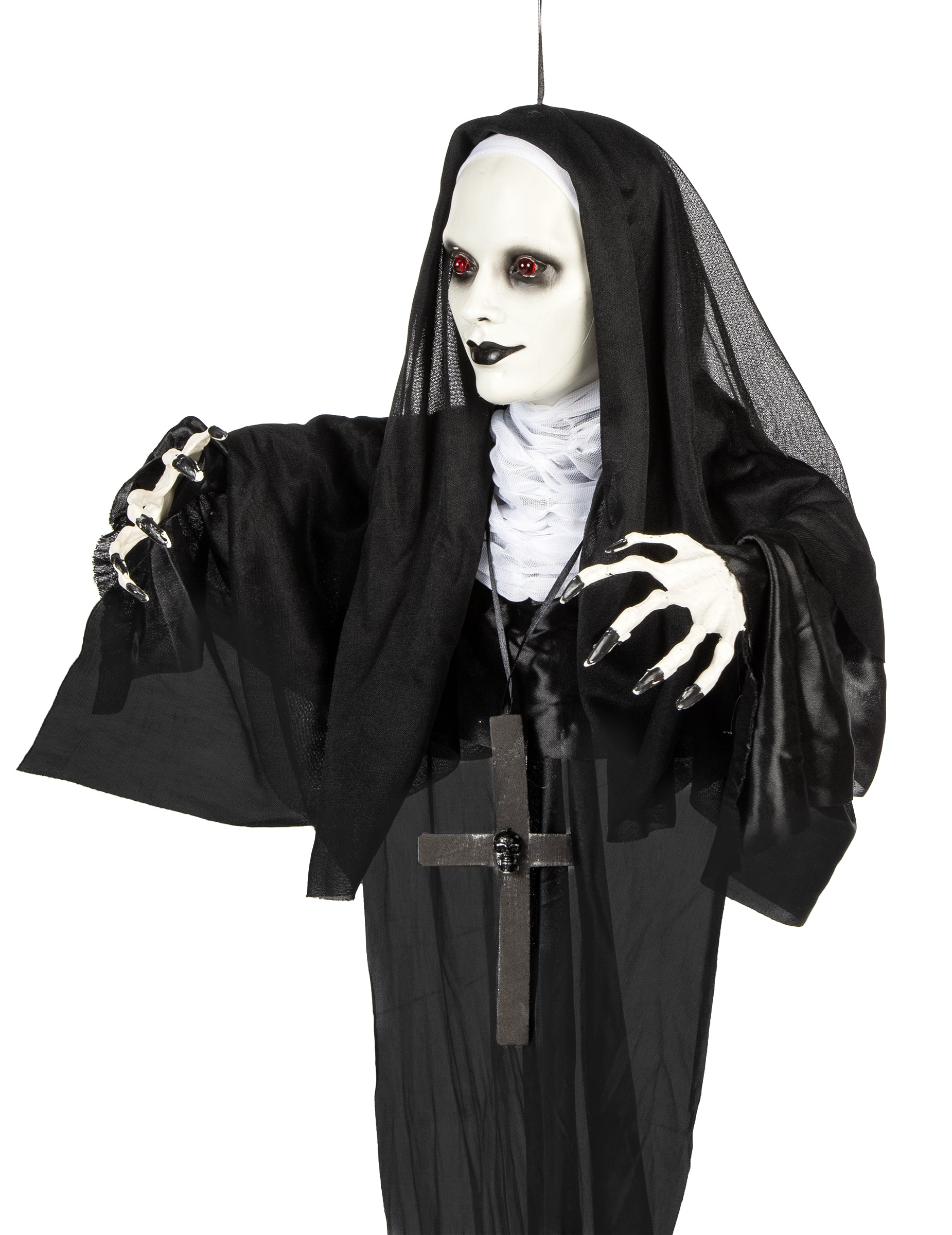 Vedere din profil a decorațiunii luminoase de călugăriță suspendată