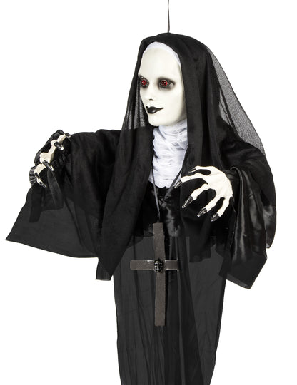 Vedere din profil a decorațiunii luminoase de călugăriță suspendată