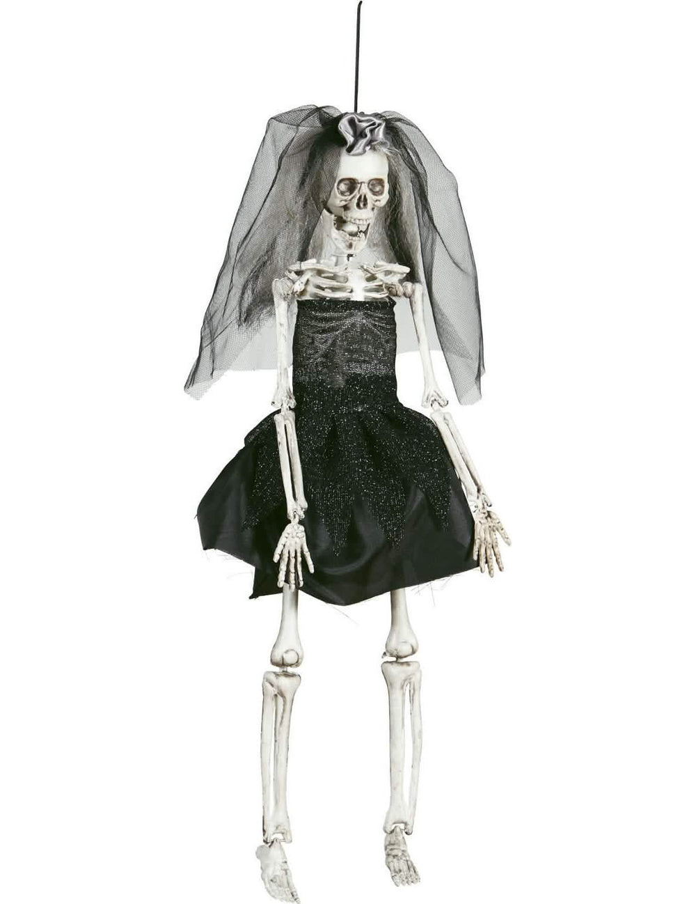 Decorațiune mireasă pentru halloween neagră cu rochie de schelet și voal din tull