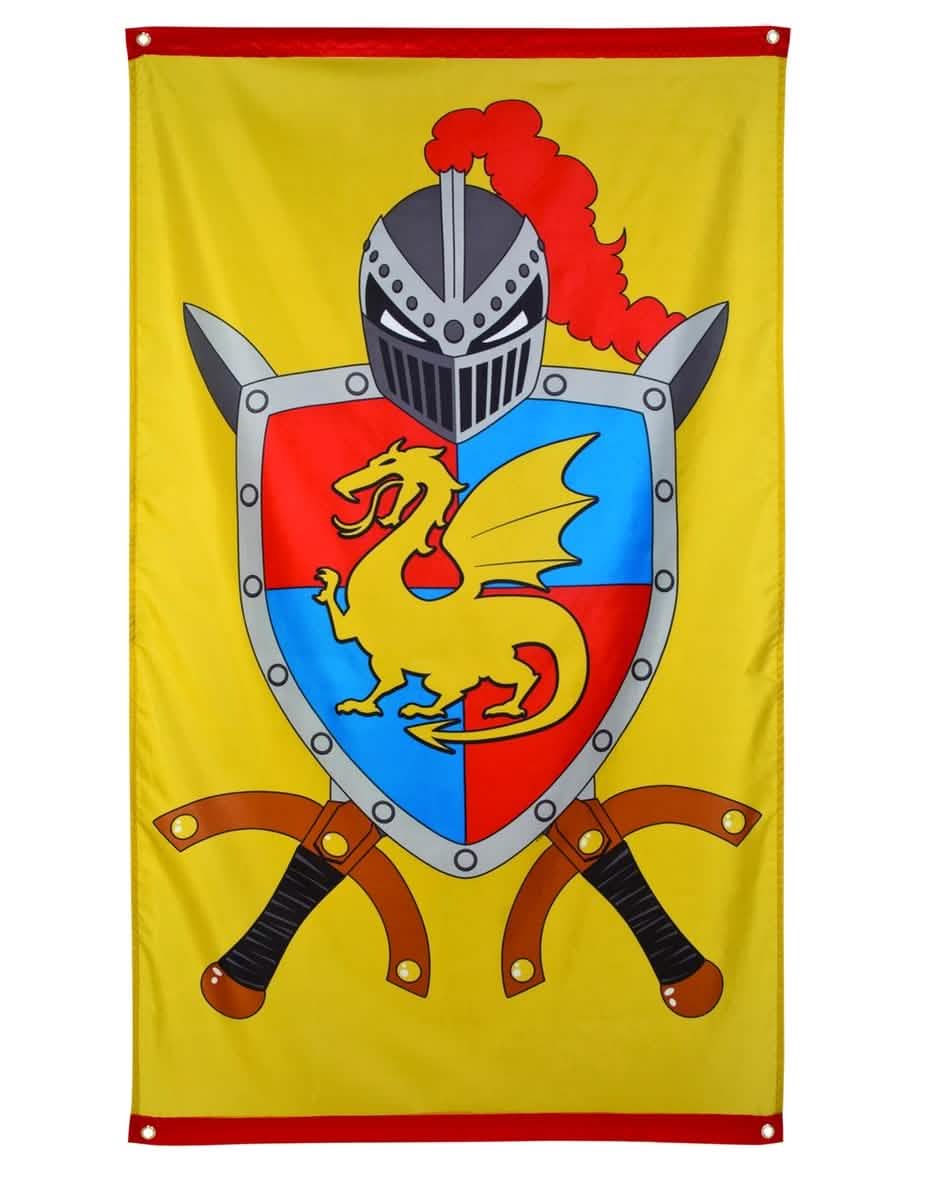 Decorațiune murală cavaler galben cu blazon dragon și săbii