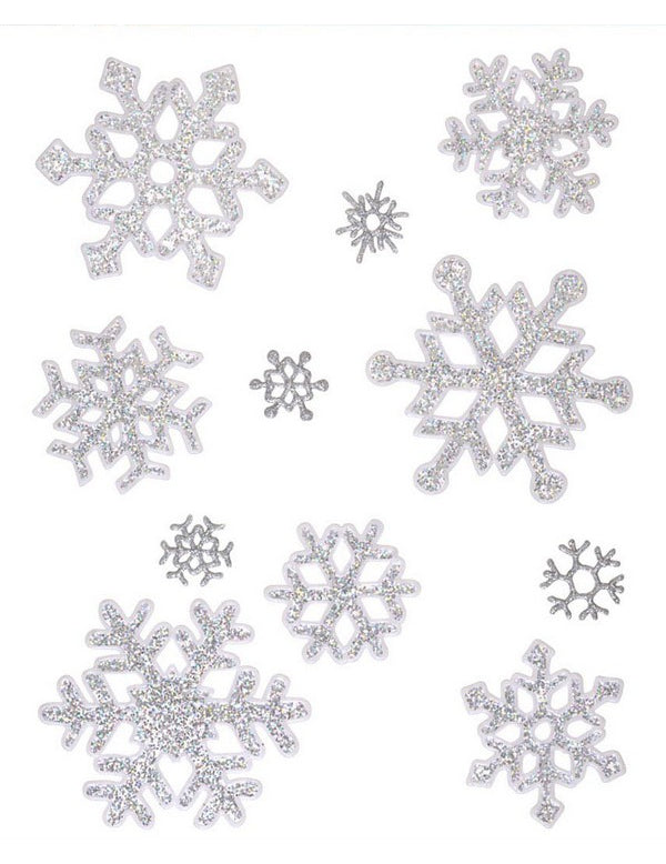 Flocons de neige à paillettes en gel repositionnable Noël pour décoration argentés