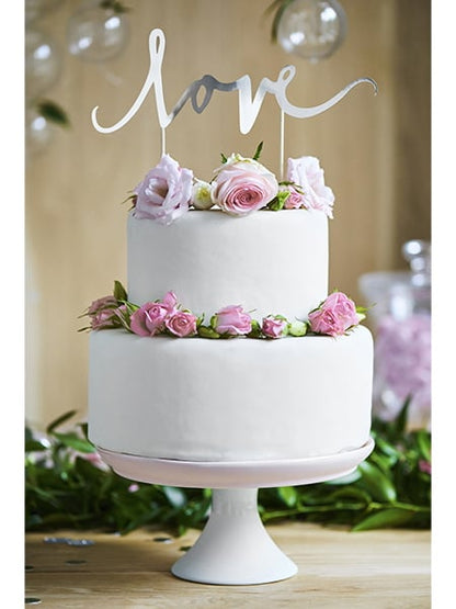 Decorațiune tip bețișor pentru tort love argintiu strălucitor 