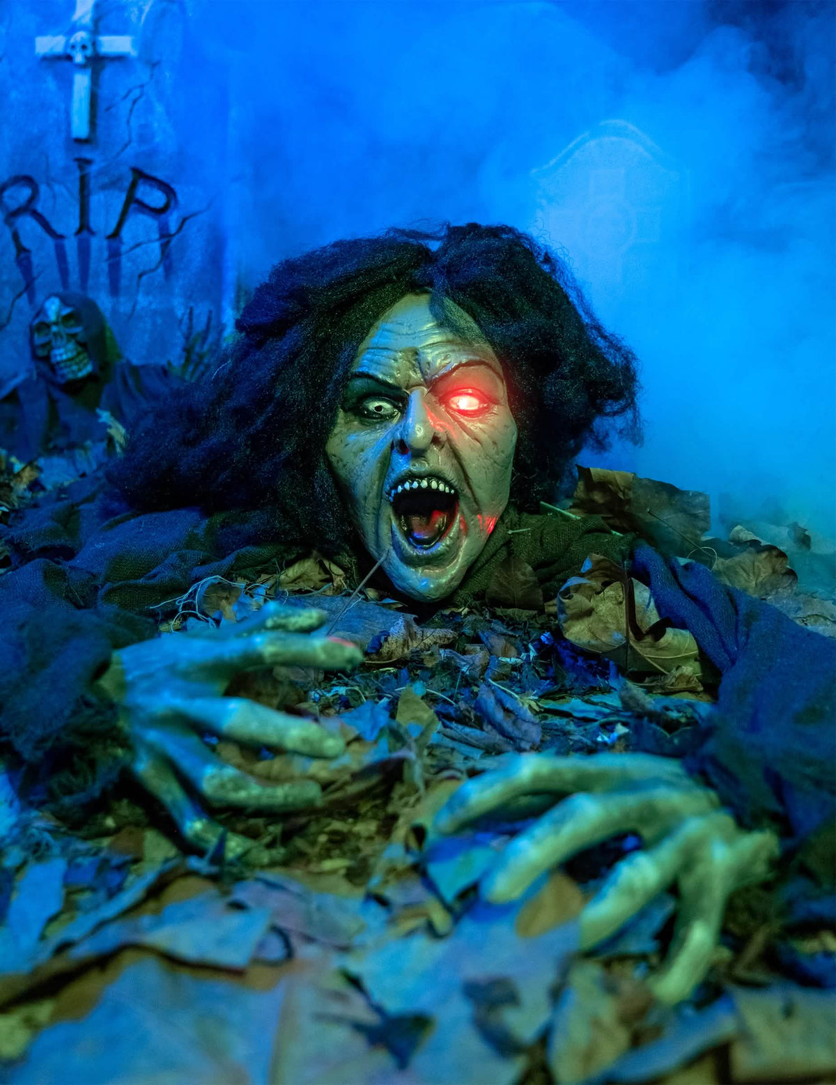 Decorațiune sonoră și luminoasă de vrăjitoare pentru halloween cu ochi roșu