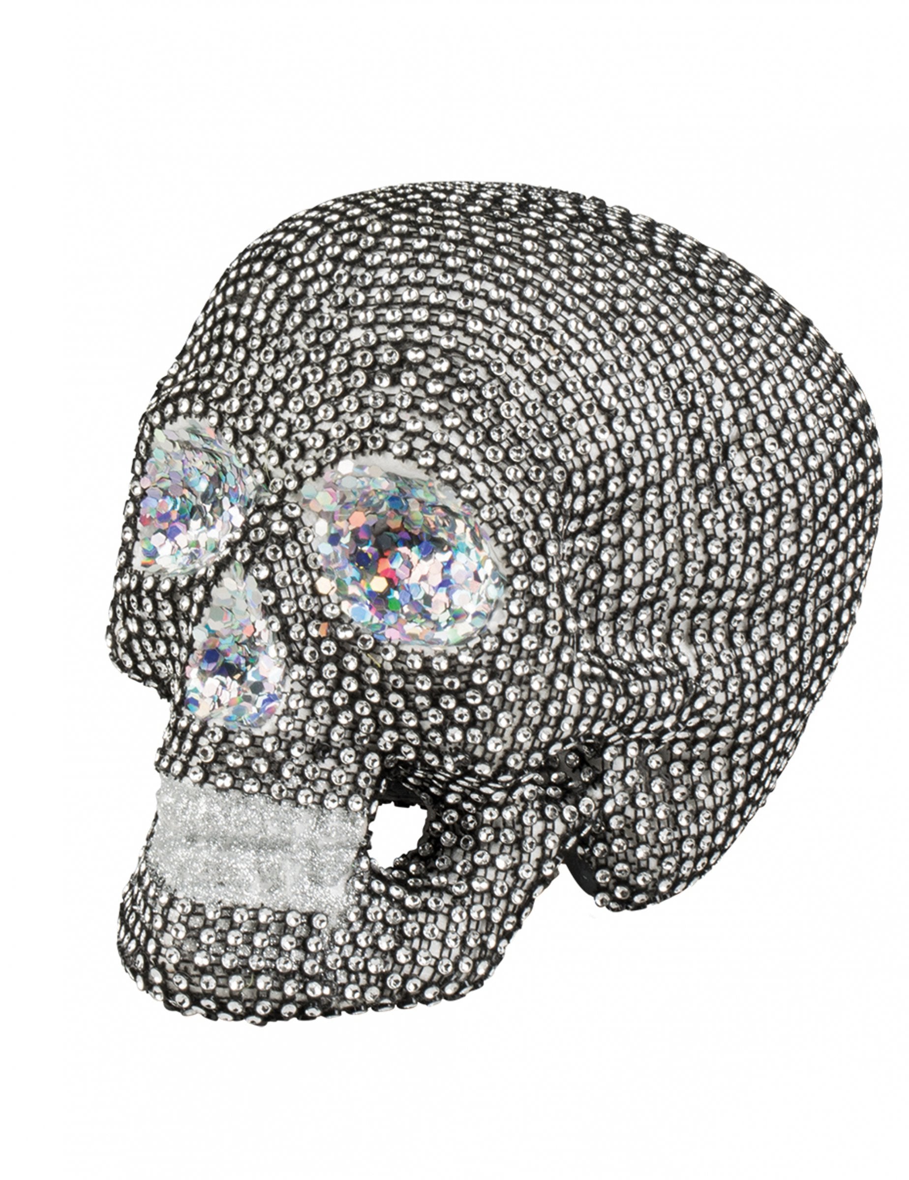 Décoration squelette à strass Halloween pour fête argenté et noir avec yeux irisés