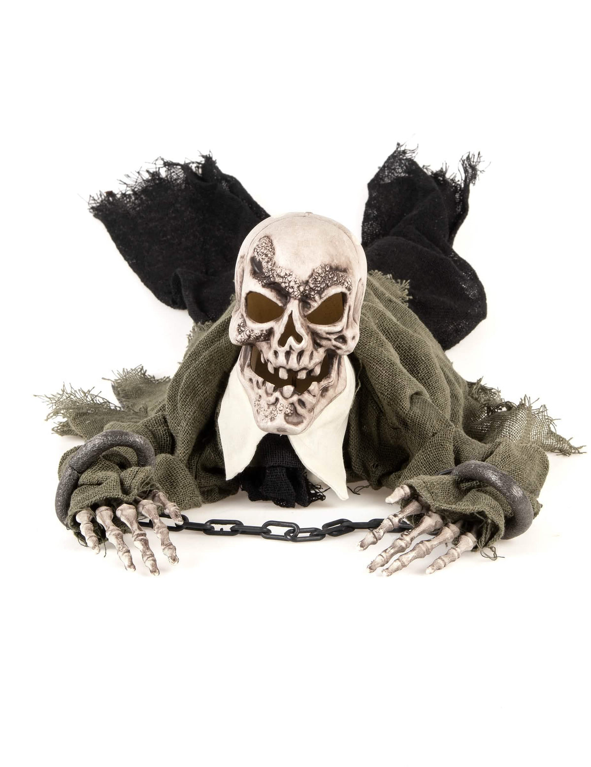 Decorațiune schelet animată luminoasă și sonoră pentru halloween, care se târăște cu lanțuri verde și negru