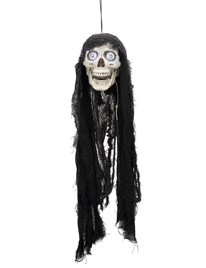 Décoration tête de mort animée pour Halloween lumineuse et sonore noire